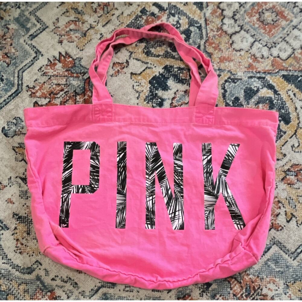PINK Women’s Pink Logo Tote Bag Double Handles Open Top Casual Rectangle
